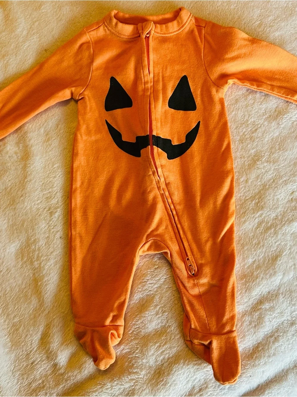 Old Navy Orange Pumpkin Face Footed One-Piece